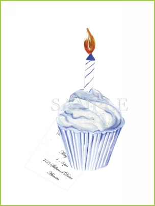 Blue Cupcake with ribbon tag and glitter